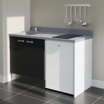 Kitchenette k17l - 140 cm avec plan monobloc et emplacement frigo top - noir - cromo - évier à gauche ... Kitchenette k17l - 140 cm avec plan monobloc et emplacement frigo top - noir - cromo - évier à gauche ...