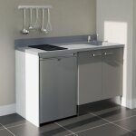 Kitchenette k17l - 140 cm - plan monobloc vier intgr cromo - vier  droite - faades gris + electromnager ...