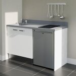 Kitchenette k17l - 140 cm - plan monobloc évier intégré cromo - évier à gauche - façades blanc + electroménage ... Kitchenette k17l - 140 cm - plan monobloc évier intégré cromo - évier à gauche - façades blanc + electroménage ...