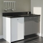 Kitchenette k17l - 140 cm - plan monobloc vier intgr nero - vier  droite - faades gris + electromnager ...