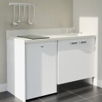 Kitchenette k17l - 140 cm - plan monobloc vier intgr snova - vier  droite - faades blanc + electromnage ...