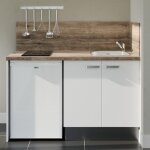 Kitchenette k17l - pt - 140 cm - plan stratifi�, �vier inox, - fa�ade blanc - plan bois - evier inox ...