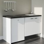 Kitchenette k17l - pt - 140 cm - plan stratifi, vier inox, - faade blanc - plan noir textur - evier ...