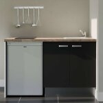 Kitchenette k17l - pt - 140 cm - plan stratifi�, �vier inox, - fa�ade noir - plan bois - evier inox - ...