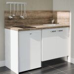 Kitchenette k17l - pt - 140 cm avec plan de travail et vier - faade blanc - plan bois - evier inox ...