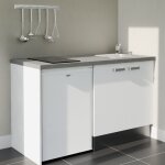 Cuisibane - kitchenette k17l - pt - 140 cm avec plan de travail et évier - façade blanc - plan gris - ... Cuisibane - kitchenette k17l - pt - 140 cm avec plan de travail et évier - façade blanc - plan gris - ...