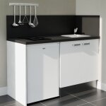Kitchenette k17l - pt - 140 cm avec plan de travail et évier - façade blanc - plan noir - evier inox ... Kitchenette k17l - pt - 140 cm avec plan de travail et évier - façade blanc - plan noir - evier inox ...