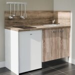 Kitchenette k17l - pt - 140 cm avec plan de travail et vier - faade bois - plan bois - evier inox - ...