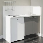 Kitchenette k17l - pt - 140 cm avec plan de travail et évier - façade gris - plan blanc - crédences oui ... Kitchenette k17l - pt - 140 cm avec plan de travail et évier - façade gris - plan blanc - crédences oui ...