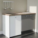 Cuisibane - kitchenette k17l - pt - 140 cm avec plan de travail et vier - faade gris - plan bois - ...