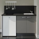 Kitchenette k17l - pt - 140 cm avec plan de travail et évier - façade gris - plan noir - evier inox - ... Kitchenette k17l - pt - 140 cm avec plan de travail et évier - façade gris - plan noir - evier inox - ...