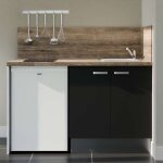 Kitchenette k17l - pt - 140 cm avec plan de travail et évier - façade noir - plan bois - evier inox - ... Kitchenette k17l - pt - 140 cm avec plan de travail et évier - façade noir - plan bois - evier inox - ...