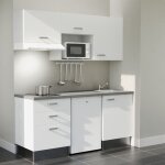 Cuisibane - kitchenette k20l - pt - 180 cm avec plan de travail et vier - faade blanc - plan gris - ...