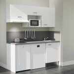Cuisibane - kitchenette k55l - pt - 180 cm avec plan de travail et �vier - fa�ade blanc - plan gris - ...