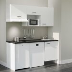 Kitchenette k55l - pt - 180 cm avec plan de travail et vier - faade blanc - plan noir - evier inox ...
