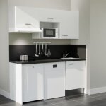 Cuisibane - kitchenette k55l - pt - 180 cm avec plan de travail et évier - façade blanc - plan noir - ... Cuisibane - kitchenette k55l - pt - 180 cm avec plan de travail et évier - façade blanc - plan noir - ...