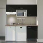 Kitchenette k55l - pt - 180 cm avec plan de travail et évier - façade noir - plan bois - evier inox - ... Kitchenette k55l - pt - 180 cm avec plan de travail et évier - façade noir - plan bois - evier inox - ...