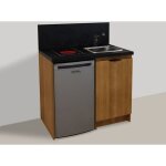 Inoval - kitchenette merisier 100cm + plaque de cuisson + refrigerateur + evier + mitigeur