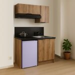 Kitchenette merisier 100cm + plaque de cuisson + refrigerateur + hotte + micro - ondes + evier + mitigeur ...