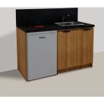 Inoval - kitchenette merisier 140cm + plaque de cuisson + refrigerateur + evier + mitigeur