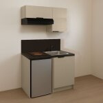 Kitchenette terra suave 100cm + plaque de cuisson + refrigerateur + hotte + micro - ondes + evier + mitigeur ...