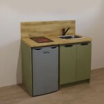 Kitchenette terra vert argile 120cm + plaque de cuisson + refrigerateur + evier + mitigeur Kitchenette terra vert argile 120cm + plaque de cuisson + refrigerateur + evier + mitigeur