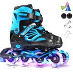 Patins  roulettes enfants lumineux 981 - roues led clignotantes - taille moyenne (bleu) + kit accessoires ...
