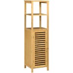 Kleankin - colonne salle de bain en bambou h. 120 cm - porte à lattes, 3 étagères - bambou verni Kleankin - colonne salle de bain en bambou h. 120 cm - porte à lattes, 3 étagères - bambou verni
