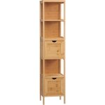Kleankin - meuble colonne rangement salle de bain bambou design cosy naturel 2 tiroirs 3 niches h. 140 ...