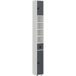 Meuble colonne salle de bain 2 portes 2 étagères 4 niches tiroir poignées métal noir panneaux blanc gris ... Meuble colonne salle de bain 2 portes 2 étagères 4 niches tiroir poignées métal noir panneaux blanc gris ...