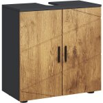 Kleankin - meuble sous - vasque - 2 portes, tagre - dim. 60l x 30l x 60h cm - anthracite aspect bois ...