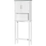 Kleankin - meuble wc meuble dessus toilettes 2 portes tagre rglable niche dim. 64 x 22 x 165 cm blanc ...