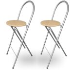 Kmh� lot de 2 tabourets bill ? pliables et gain de place, argent / h�tre ? tabourets avec dossier et ...