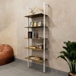 Frankystar - komo - �tag�re biblioth�que murale 60x185x30 cm avec 5 �tag�res en bois oak et structure ...