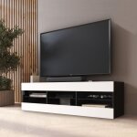 Meuble banc tv tivoli 140, noir / blanc, largeur 140cm x hauteur 40, 5cm x profondeur 35cm, sans led, ...