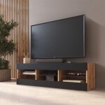 Meuble banc tv tivoli 140, wotan / noir, largeur 140cm x hauteur 40, 5cm x profondeur 35cm, sans led, ...