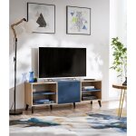 Komodee meuble tv lowboard fondi, bleu, bois clair, avec porte et 2 étagères, 136x35x49 cm, pour salon, ... Komodee meuble tv lowboard fondi, bleu, bois clair, avec porte et 2 étagères, 136x35x49 cm, pour salon, ...