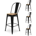 Kosmi - tabouret de bar en métal noir mat style industriel avec dossier haut et assise en bois clair ... Kosmi - tabouret de bar en métal noir mat style industriel avec dossier haut et assise en bois clair ...