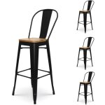 Kosmi - lot de 4 tabourets de bar en métal noir mat style industriel avec dossier haut et assise en bois ... Kosmi - lot de 4 tabourets de bar en métal noir mat style industriel avec dossier haut et assise en bois ...