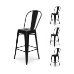 Kosmi - lot de 4 tabourets de bar en métal noir mat style industriel - dossier haut - hauteur 66cm Kosmi - lot de 4 tabourets de bar en métal noir mat style industriel - dossier haut - hauteur 66cm