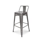 Kosmi - copie de tabouret de bar en m�tal brut aspect galvanis� avec dossier - hauteur 76cm