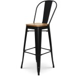 Kosmi - tabouret de bar en métal noir mat style industriel avec dossier haut et assise en bois clair ... Kosmi - tabouret de bar en métal noir mat style industriel avec dossier haut et assise en bois clair ...