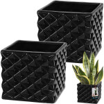 Kotarbau� lot de 2 pots de fleurs carr�s 14 x 14 cm en c�ramique pour le salon, collection piano, motifs ...