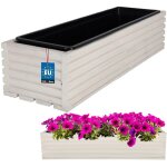 Kotarbau� jardini�re de jardin en bois pour terrasse avec insert blanc 64 x 20 cm