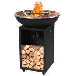 Kotezu barbecue charbon 67cm avec plancha, grille centrale 28cm, bac � cendres amovible, avec roues, ...