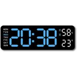 Kzq - coque noire bleu glacier horloge num�rique murale grande avec, horloge digitale led � luminosit� ...