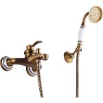 Kzq - robinet de baignoire en laiton antique avec douchette � main nostalgique mural pour salle de bains( ...