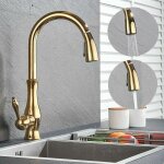 Kzq - robinet cuisine avec douchette dore laiton, extensible robinetterie vier 360 pivotant ressort ...