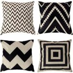4 pcs housses de coussin 45 x 45 cm, carr dcoratif taie d'oreiller canap housse coussin noir et blanc ...