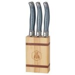 Laguiole - bloc de 6 couteaux de table - bloc en bois de pin - manches en plastique - acier inoxydable ...